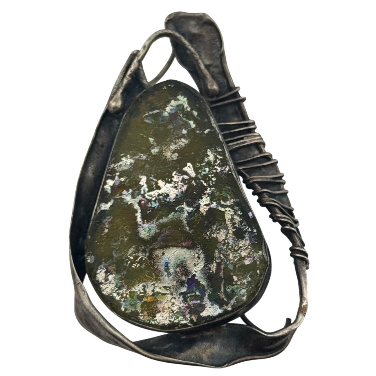 Avi Soffer Israel Sterling Silver Roman Glass Pendant Brooch Pin